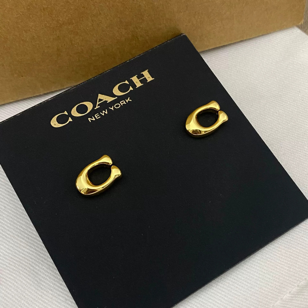 Coach Gold Plated Copper Stud Earrings Shape Design Trendy